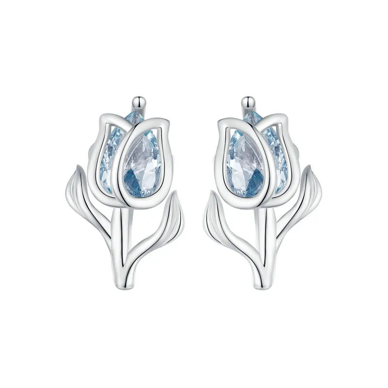 Exquisite Blue Spinel Tulip Stud Earrings-Black Diamonds New York