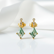Kite Shaped Moss Agate Yellow Gold Earrings-Black Diamonds New York