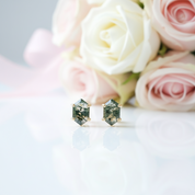 Geometry Cut Moss Agate Stud Earrings-Black Diamonds New York