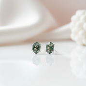 Geometry Cut Moss Agate Stud Earrings-Black Diamonds New York