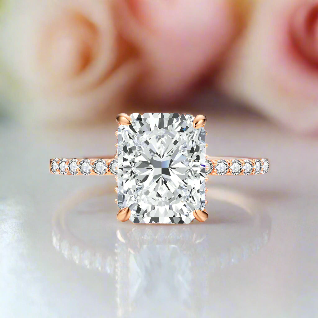 Classic Radiant-cut Diamond Half Eternity with Hidden Halo Engagement Ring-Black Diamonds New York