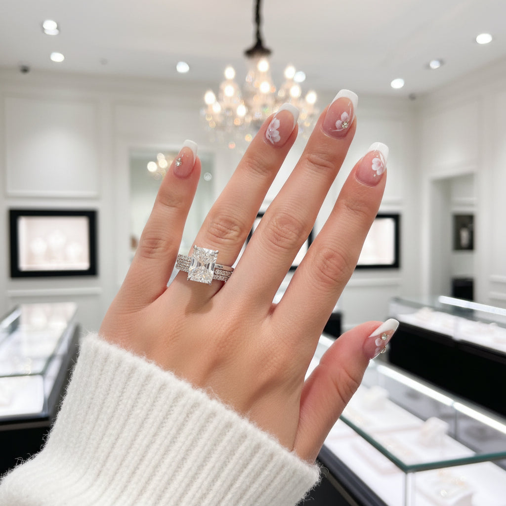 3 Carat Radiant Cut Lab Grown Diamond Ring Set in 14K Gold-Black Diamonds New York