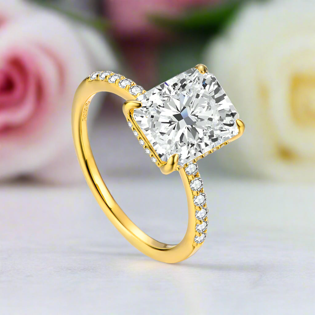 Classic Radiant-cut Diamond Half Eternity with Hidden Halo Engagement Ring-Black Diamonds New York