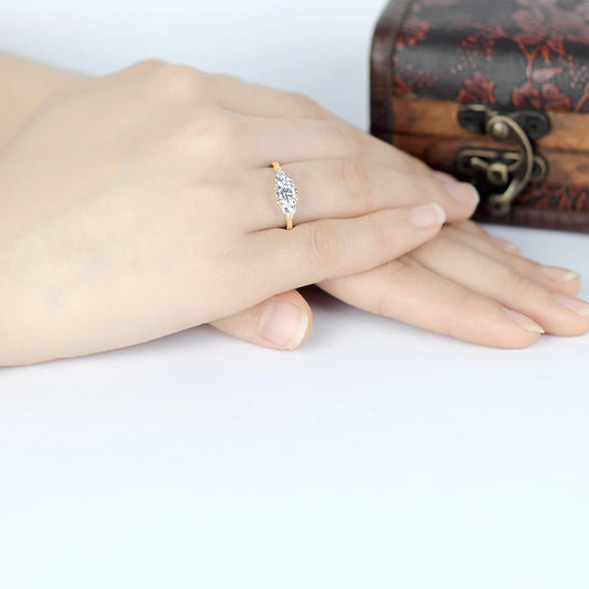10K Solid Gold Three Stone Diamond Engagement Ring-Black Diamonds New York