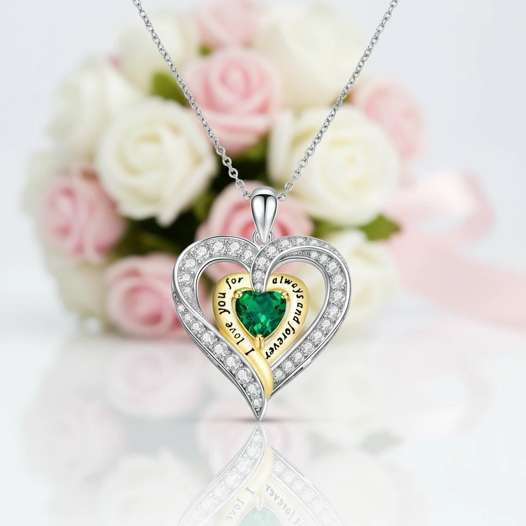 Birthstone Heart Pendant Necklace-Black Diamonds New York