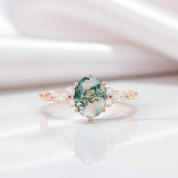 Natural Oval Moss Agate Promise Ring-Black Diamonds New York