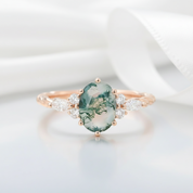 Natural Oval Moss Agate Promise Ring-Black Diamonds New York