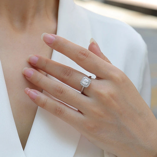 1.0 Ct Asscher Cut Moissanite Diamond Halo Engagement Ring-Black Diamonds New York