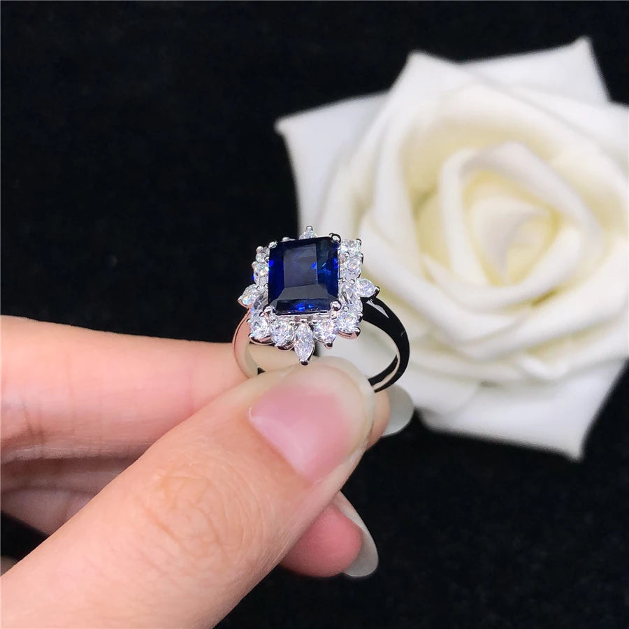 14k White Gold 3.0 Ct Blue Sapphire Diamond Engagement Ring-Black Diamonds New York