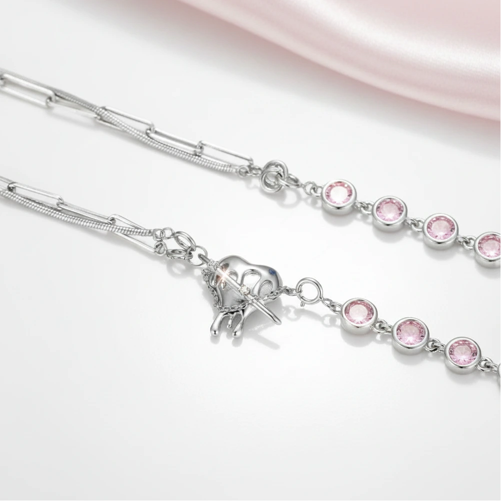 Pink Stone & Heart Shaped Molten Drop Necklace-Black Diamonds New York