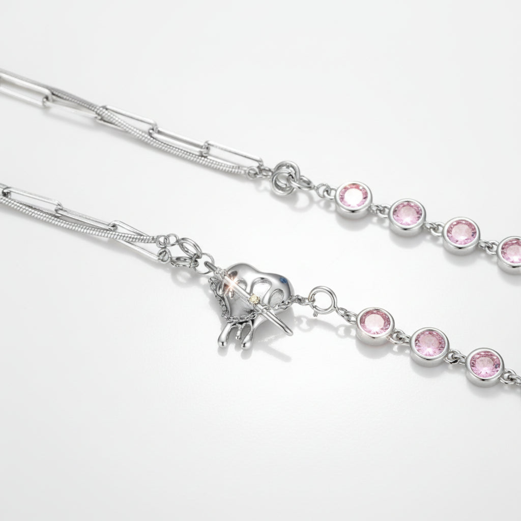 Pink Stone & Heart Shaped Molten Drop Necklace-Black Diamonds New York