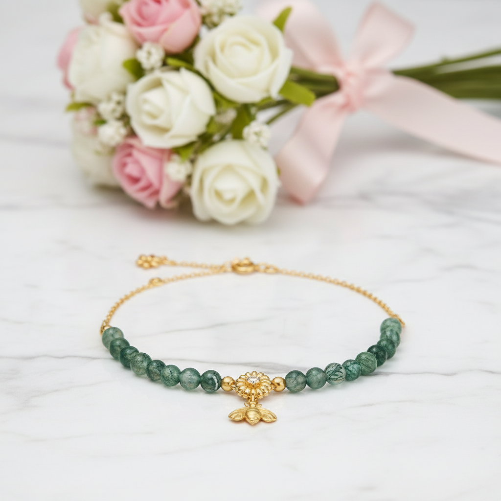 Moss Agate Beads Strand Bracelet-Black Diamonds New York