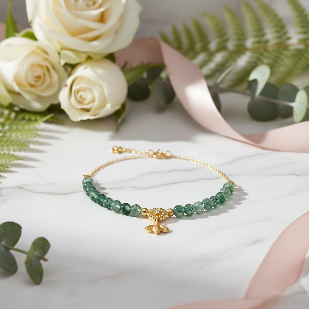 Moss Agate Beads Strand Bracelet-Black Diamonds New York