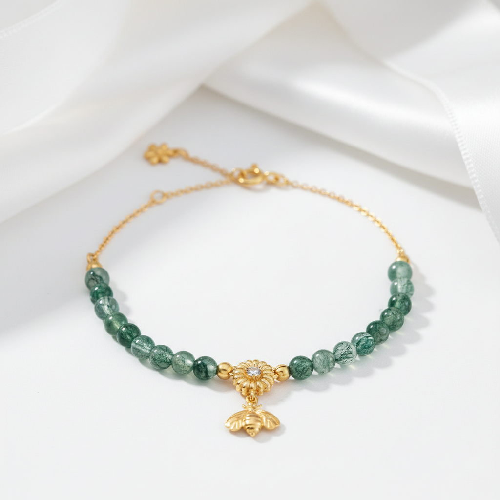 Moss Agate Beads Strand Bracelet-Black Diamonds New York