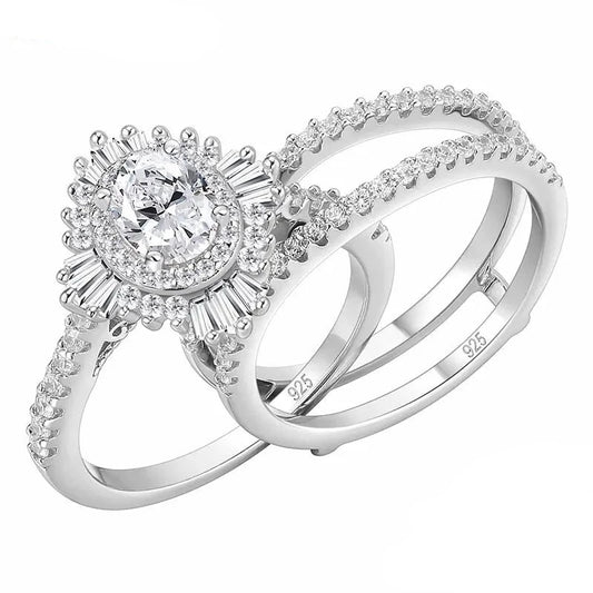 Oval Cut EVN Stone Sunflower Engagement Ring Set-Black Diamonds New York