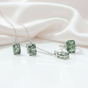 Unique Emerald Cut Natural Moss Agate Jewelry Set-Black Diamonds New York