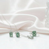 Unique Emerald Cut Natural Moss Agate Jewelry Set