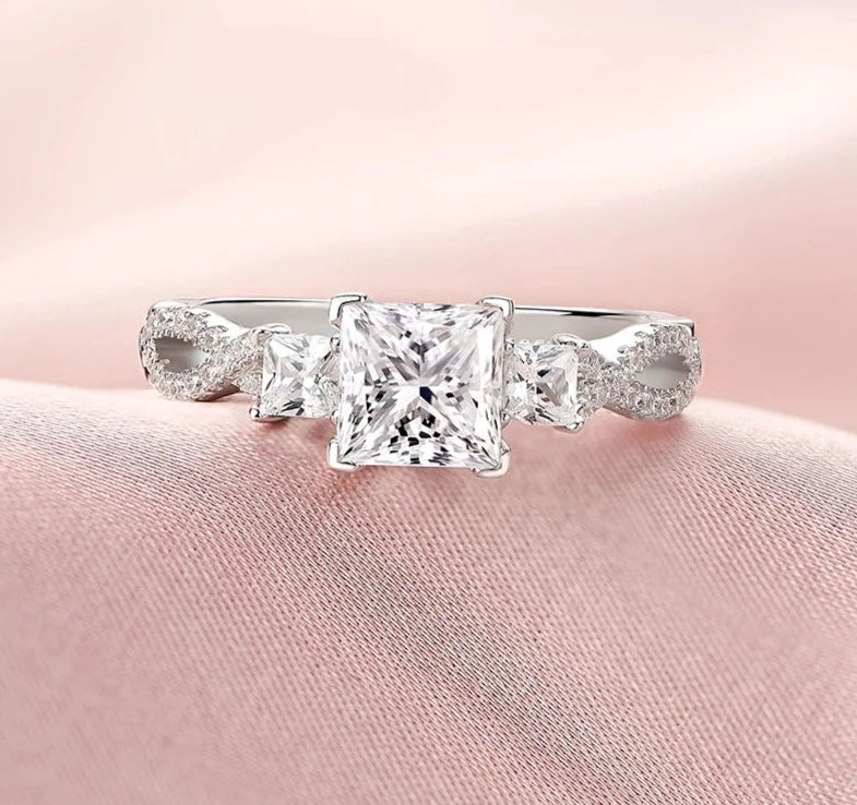 Criss Cross Princess Cut EVN Stone Engagement Ring