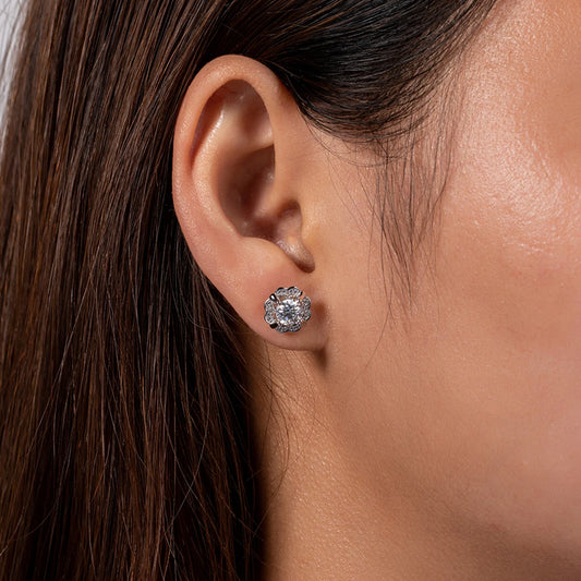 1.0 ctw Moissanite Diamond Flower Stud Earrings-Black Diamonds New York