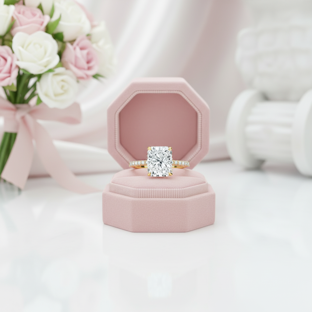 Classic Radiant-cut Diamond Option Half Eternity with Hidden Halo Engagement Ring-Black Diamonds New York