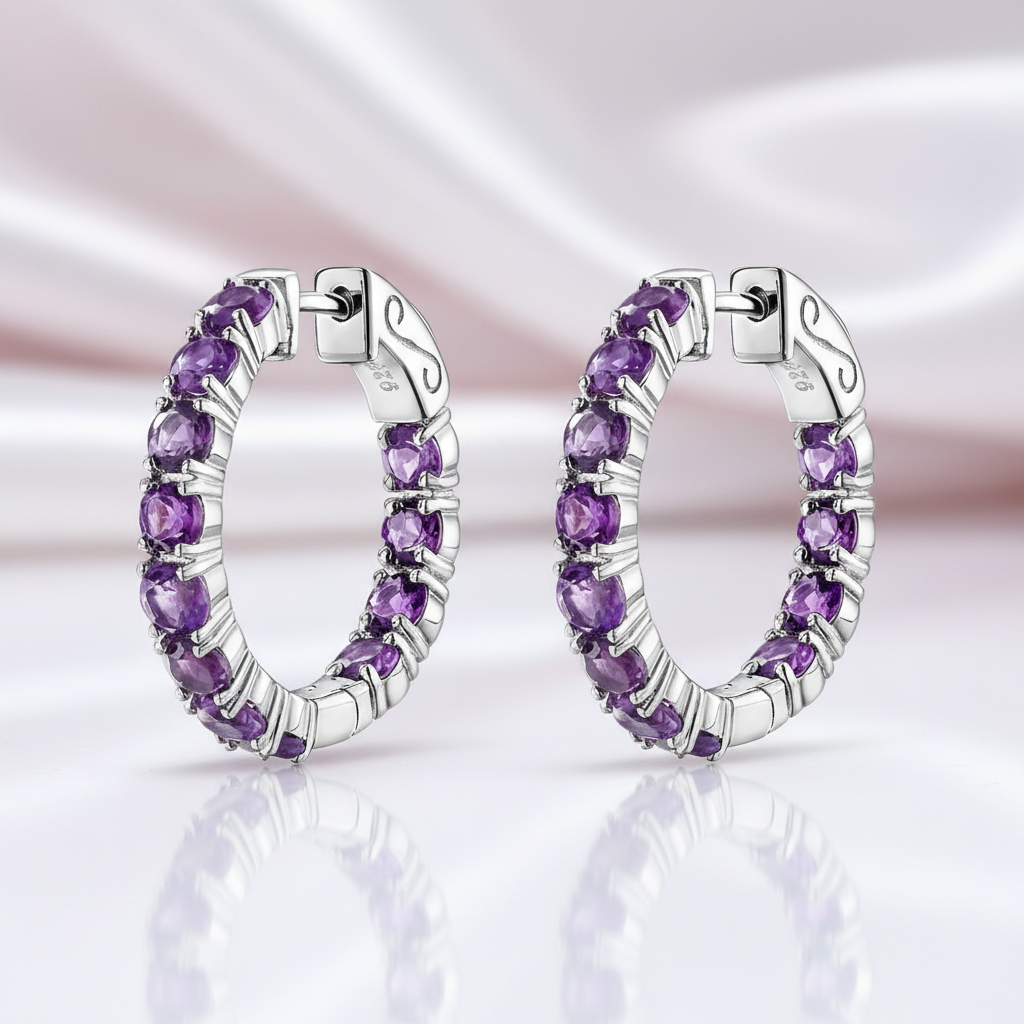Classic Natural Gemstone Hoop Earrings-Black Diamonds New York