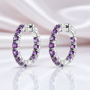 Classic Natural Gemstone Hoop Earrings-Black Diamonds New York