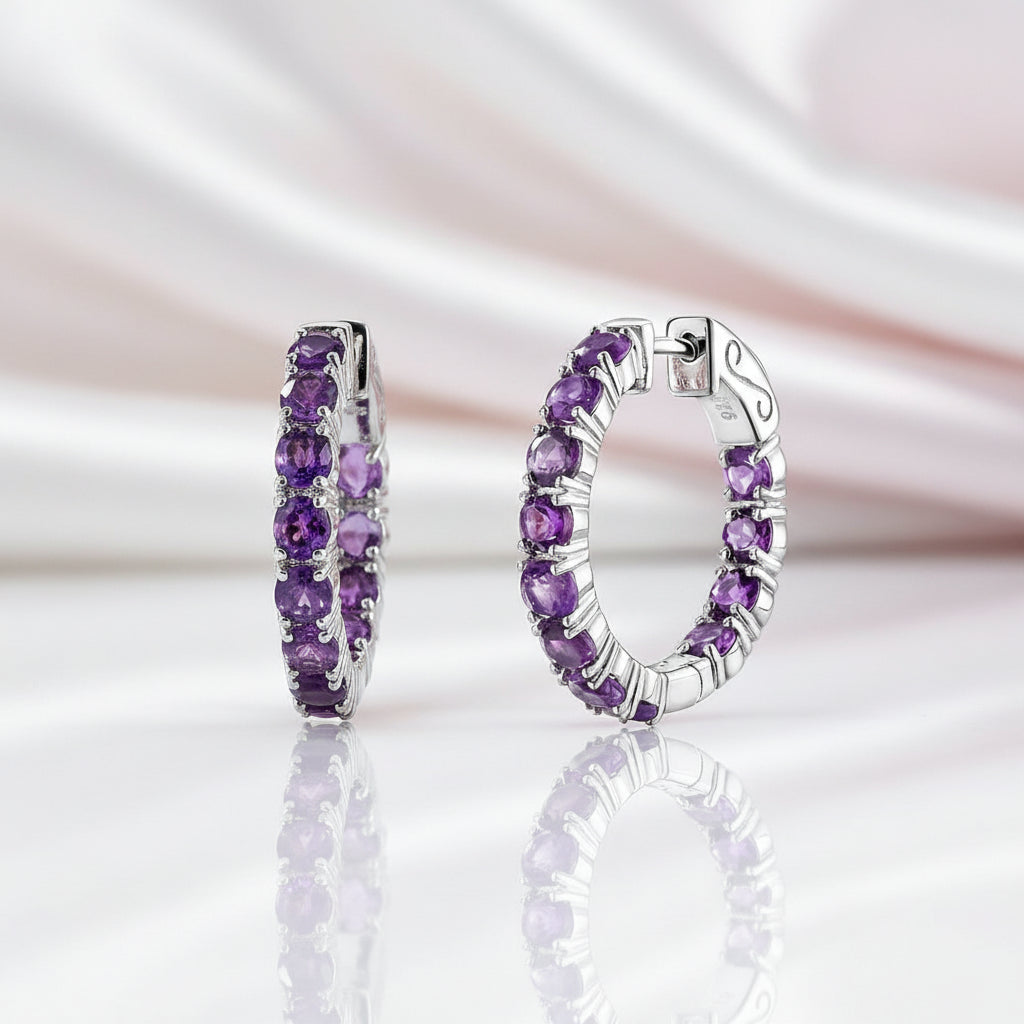 Classic Natural Gemstone Hoop Earrings-Black Diamonds New York