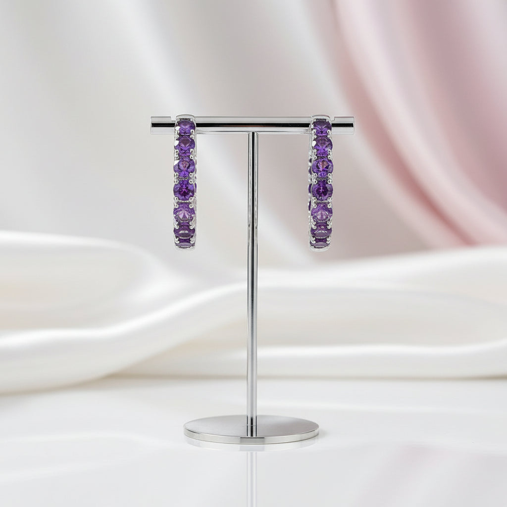 Classic Gemstone Hoop Earrings-Black Diamonds New York