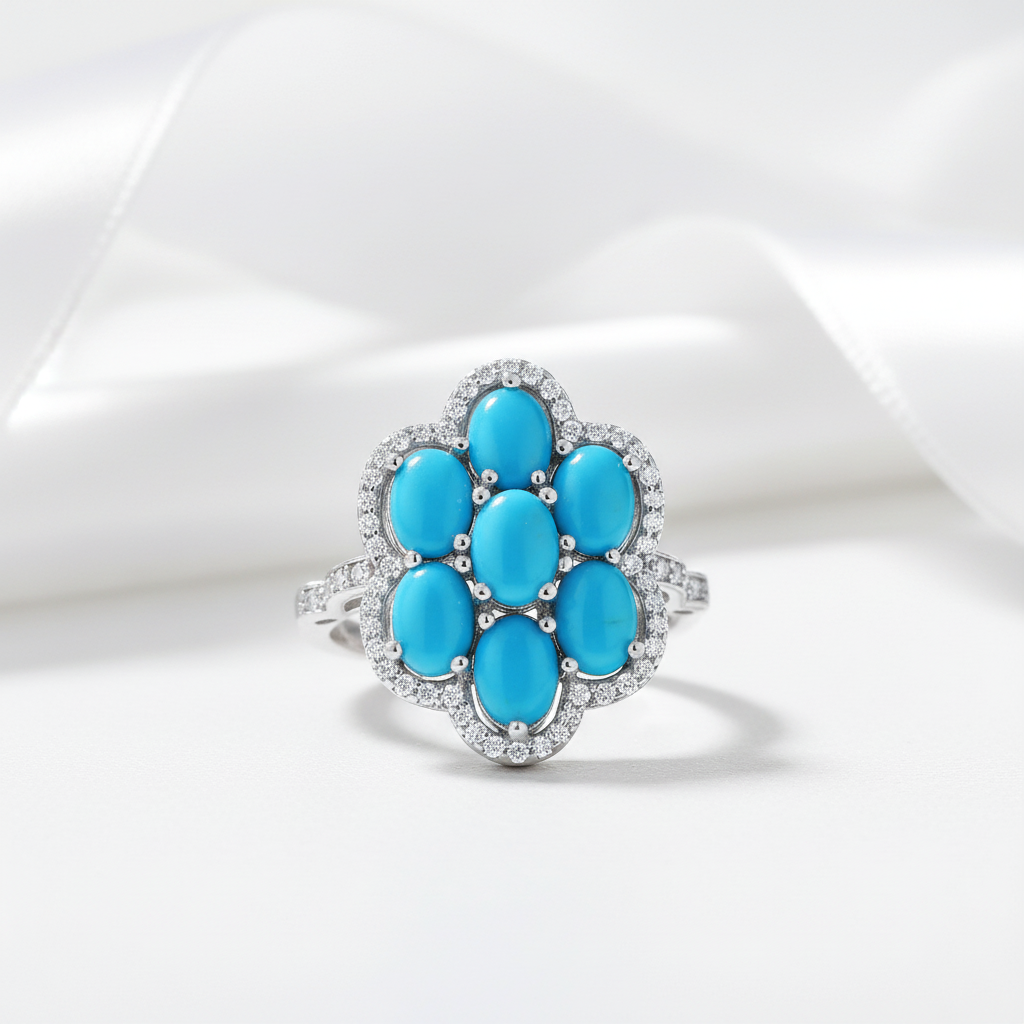Sparkling Opal Gemstone Halo Ring-Black Diamonds New York