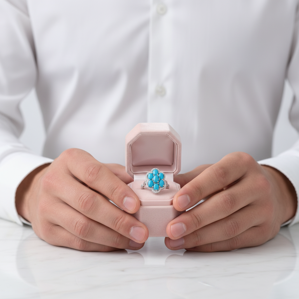 Sparkling Opal Gemstone Halo Ring-Black Diamonds New York