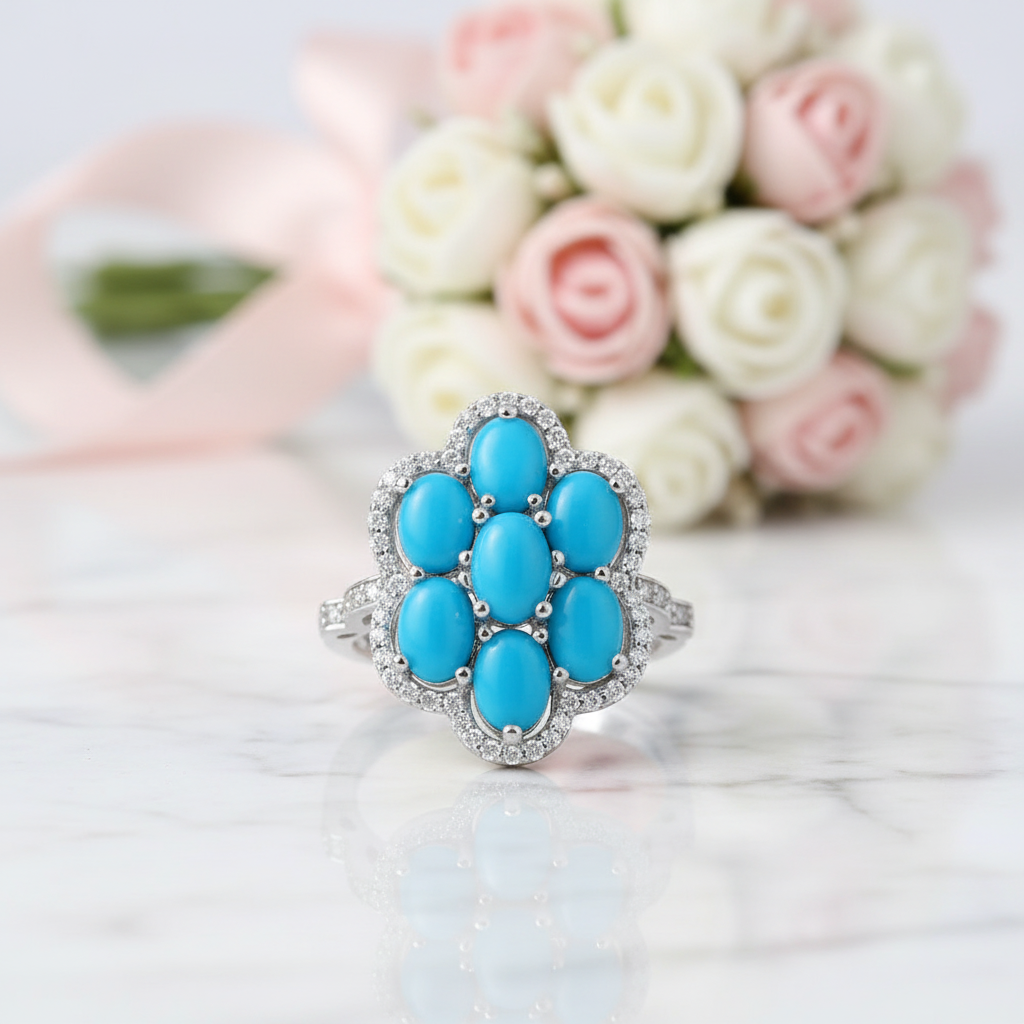 Sparkling Opal Gemstone Halo Ring-Black Diamonds New York