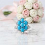 Sparkling Opal Gemstone Halo Ring-Black Diamonds New York