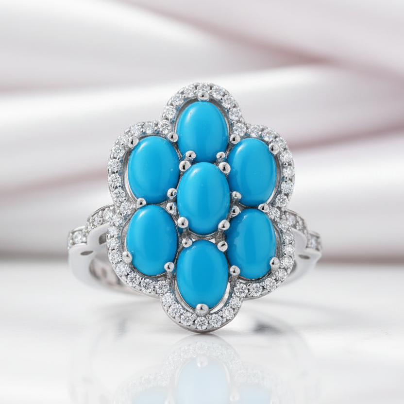 Sparkling Opal Gemstone Halo Ring-Black Diamonds New York