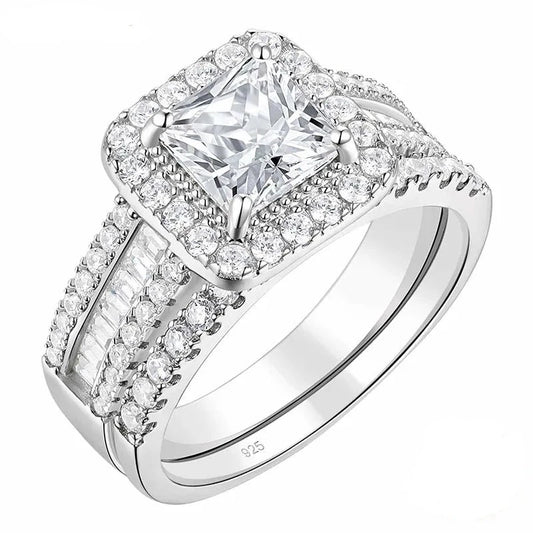 3.5 Cttw Princess Cut Diamond Wedding Ring Set-Black Diamonds New York