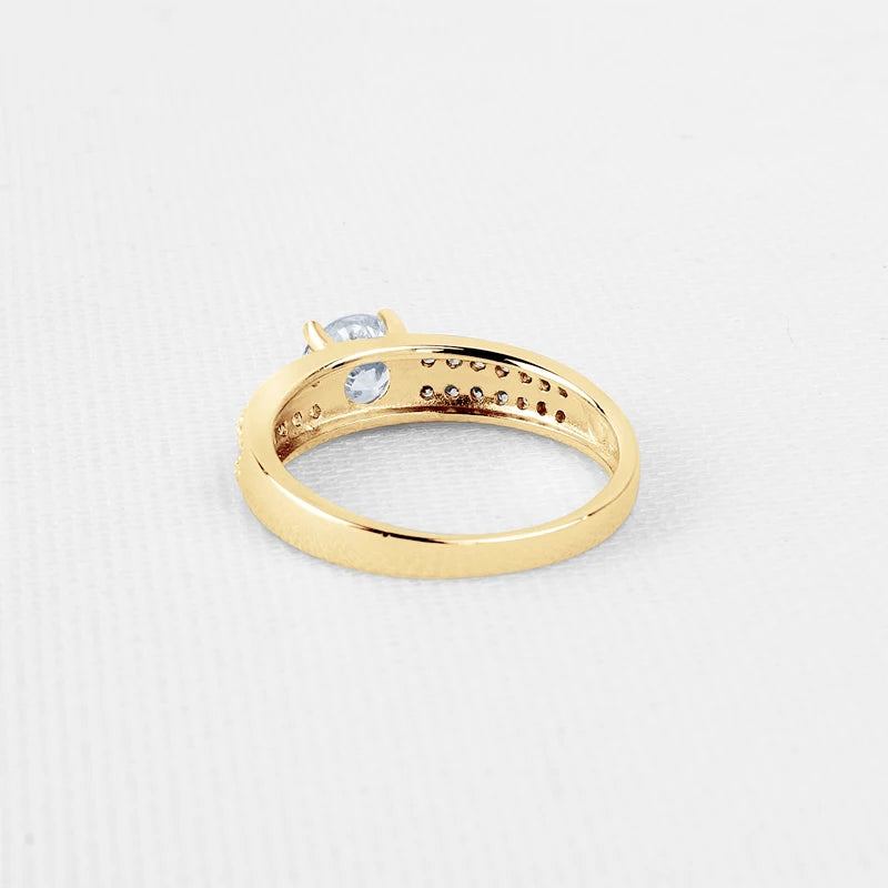 10K Yellow Gold 0.8 Ct Round Cut Moissanite Double Row Engagement Ring-Black Diamonds New York