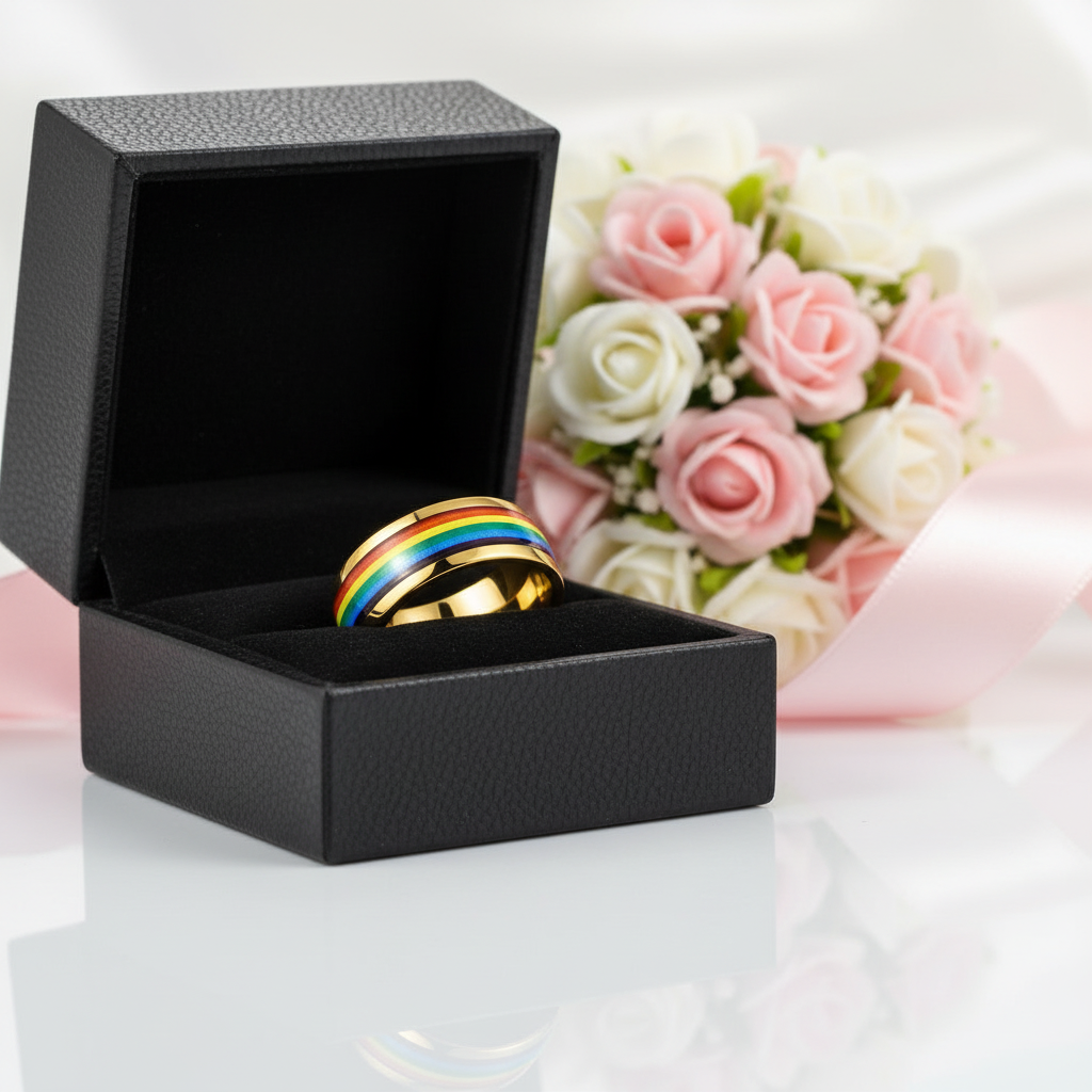 Rainbow 8mm Tungsten Carbide Men's Ring-Black Diamonds New York