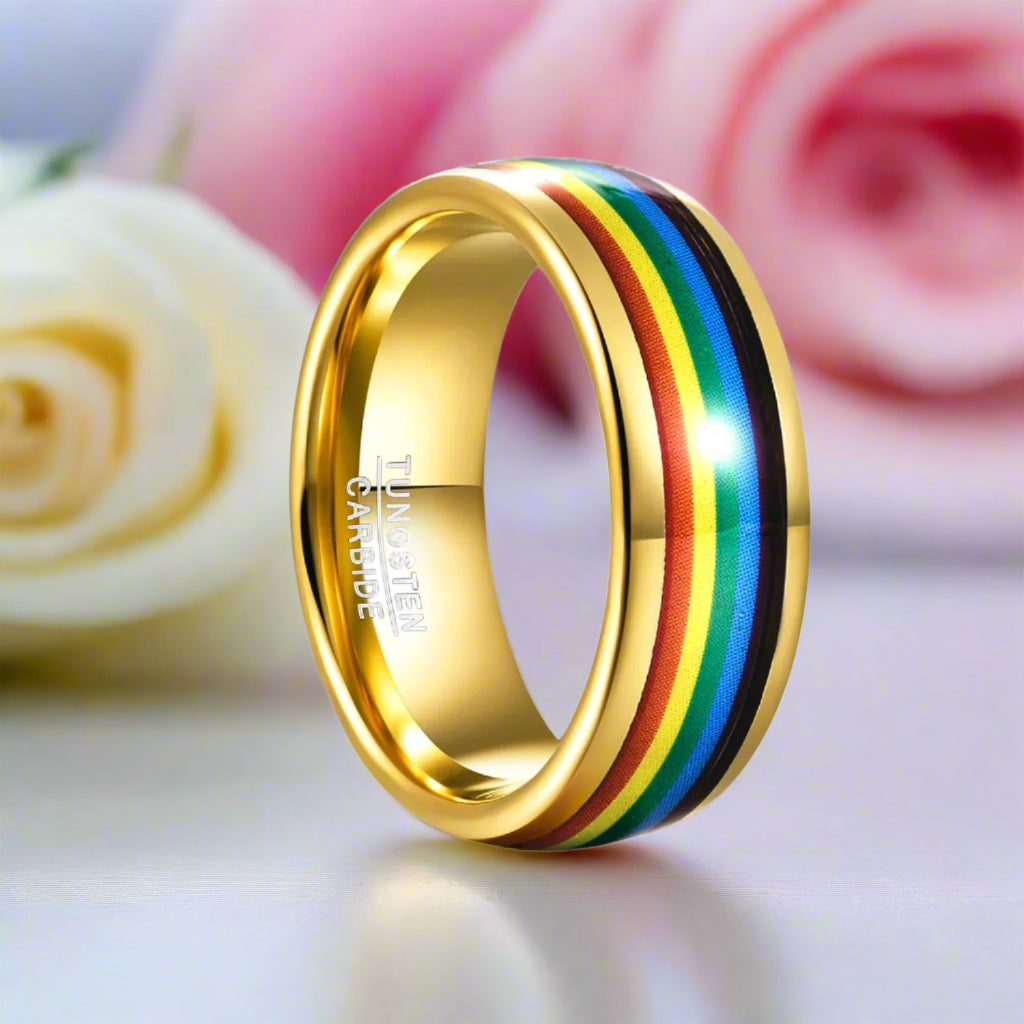 Rainbow 8mm Tungsten Carbide Men's Ring-Black Diamonds New York