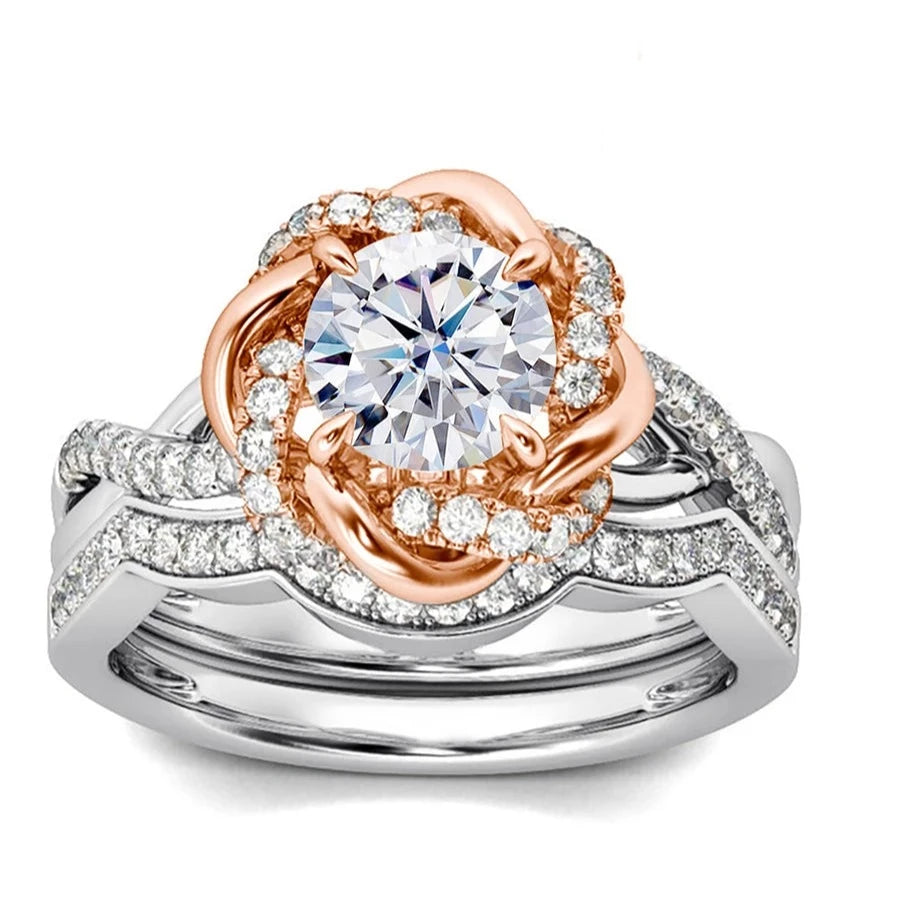 3.0 Ct Round Moissanite Twist Floral Engagement Ring Set-Black Diamonds New York