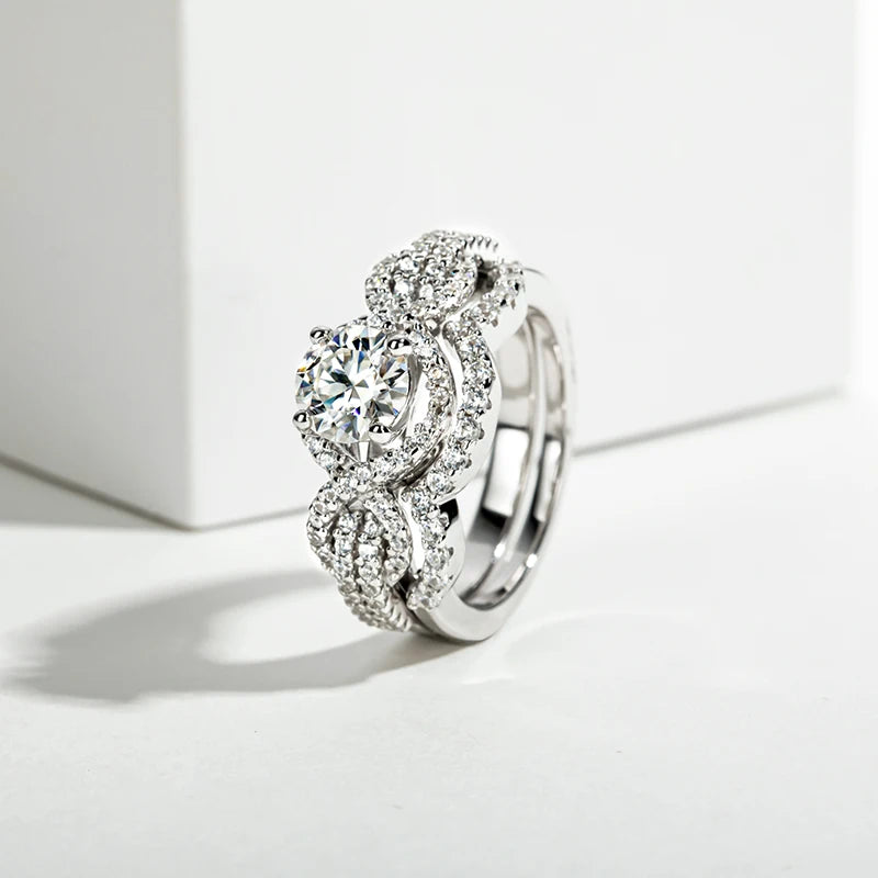 1.0 Ct Round D Color Moissanite Engagement Ring Set-Black Diamonds New York