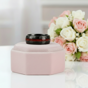 8mm Grooved Hammered Black Tungsten Carbide Men's Rings with Wood Inlay-Black Diamonds New York