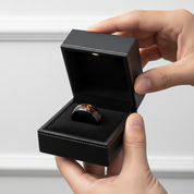 8mm Grooved Hammered Black Tungsten Carbide Men's Rings with Wood Inlay-Black Diamonds New York