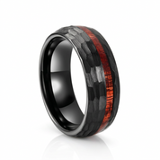 8mm Grooved Hammered Black Tungsten Carbide Men's Rings with Wood Inlay-Black Diamonds New York