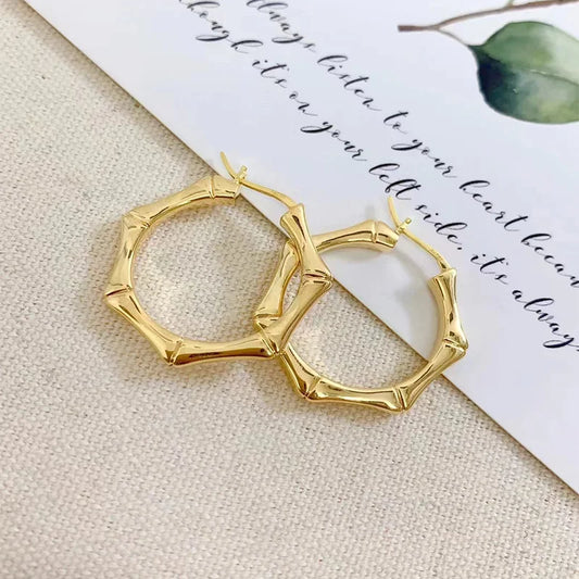 18k Yellow Gold Bamboo Knot Buckle Earrings-Black Diamonds New York