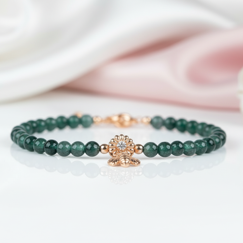 Moss Agate Beads Strand Bracelet-Black Diamonds New York