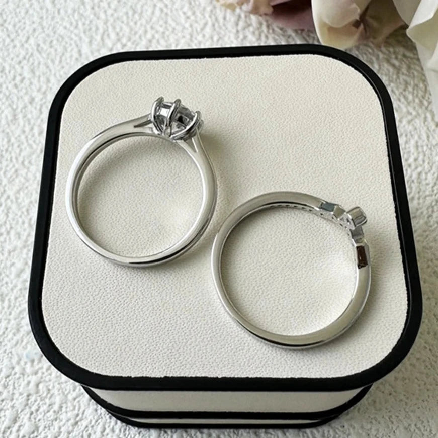 1.0 Ct Round Cut Moissanite Diamond Engagement Ring Set-Black Diamonds New York