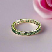 Eternity Emerald Cut Moss Agate Wedding Band-Black Diamonds New York