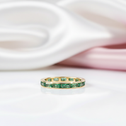 Eternity Emerald Cut Moss Agate Wedding Band-Black Diamonds New York