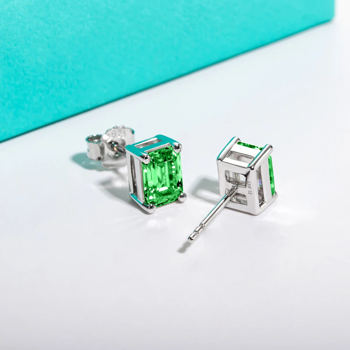 2.0 Ct Emerald Cut Colombian Cultivated Emerald Earrings-Black Diamonds New York