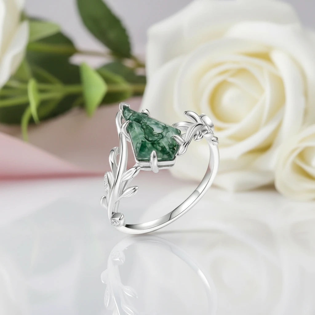 Moss Agate Engagement Ring-Black Diamonds New York