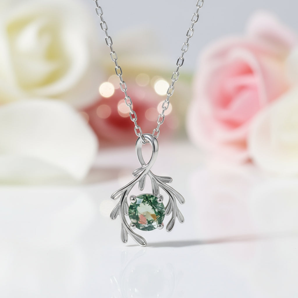 Natural Moss Agate Jewelry Set-Black Diamonds New York